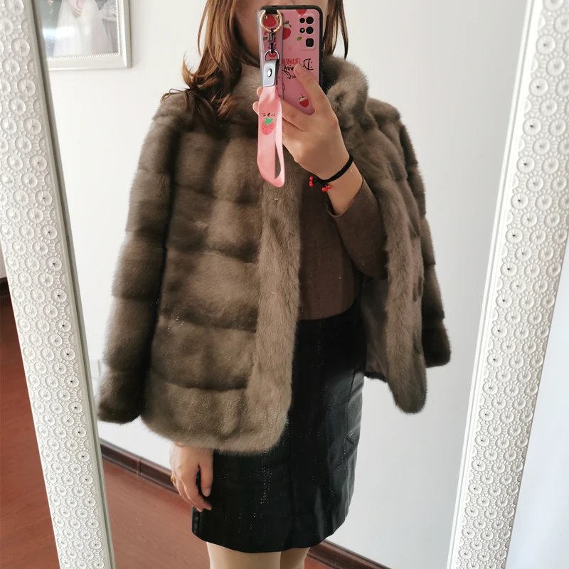 2021New Fashion Real Whole Mink   Fur Short  Slim Stand-up collar Coat  Autumn Winter Regular  Popular  Real Mink Fur Jacket