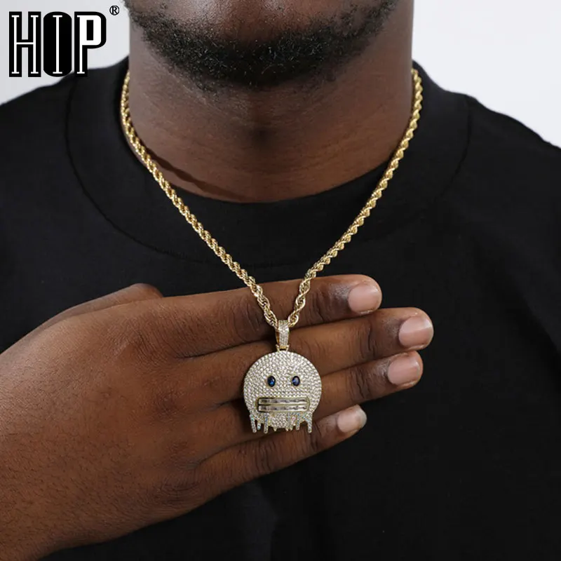 

Hip Hop Iced Out Bling Rapper Cubic Zirconia Smiling Face Baguette Necklaces & Pendants For Men Rapper Jewelry