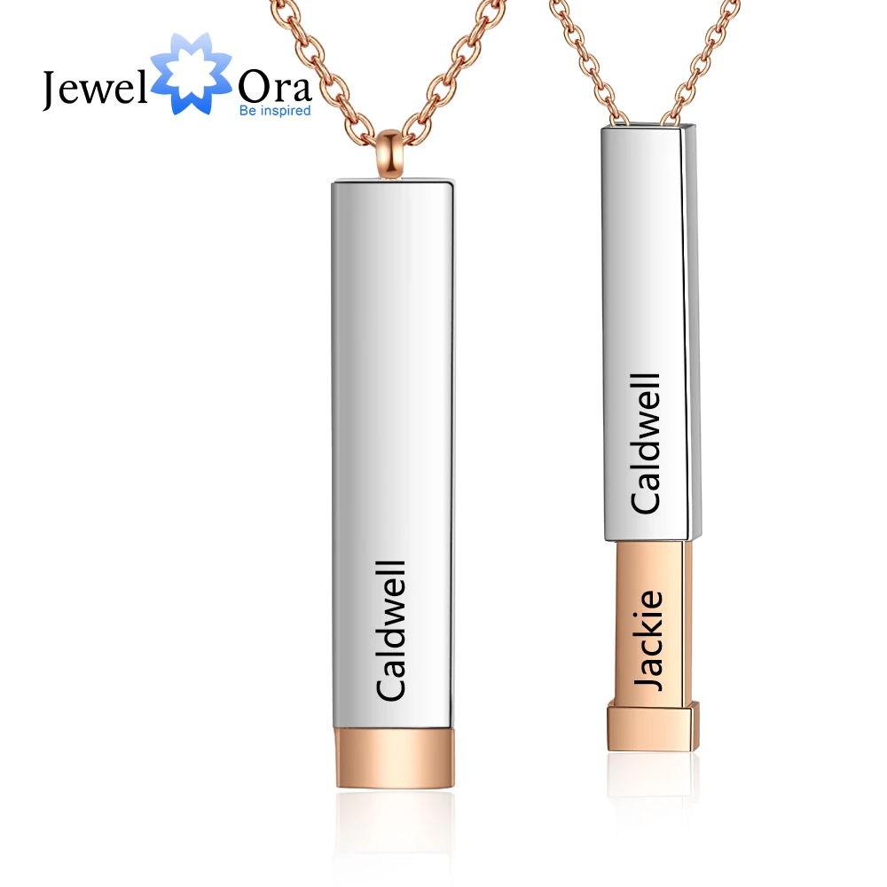 

JewelOra Personalized 2 Names Vertical Bar Necklace & Pendant for Women Rose Gold Color Engraving Stainless Steel Chain Necklace