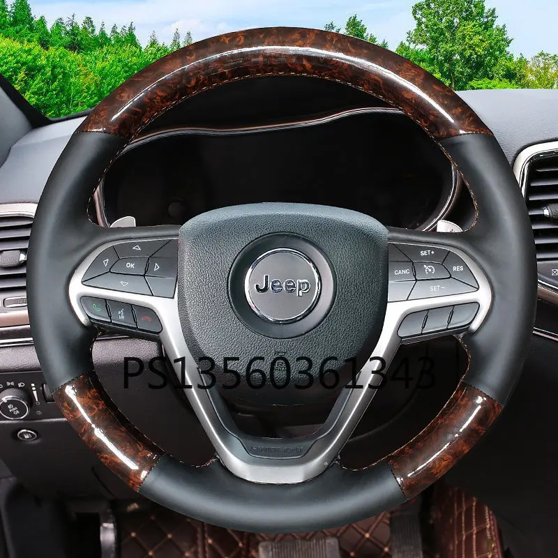 

Suitable for Jeep Compass Commander Wrangler Renegade Cherokee carbon fiber pattern hand-stitched leather steering wheel cover