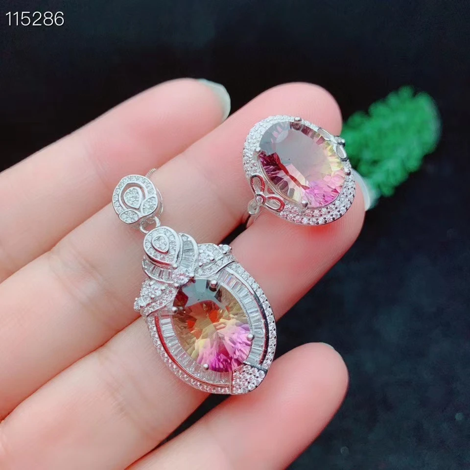 KJJEAXCMY fine jewelry Ametrine 925 sterling silver girl new  suit Gift Birthday Party Wedding Engagement New Year