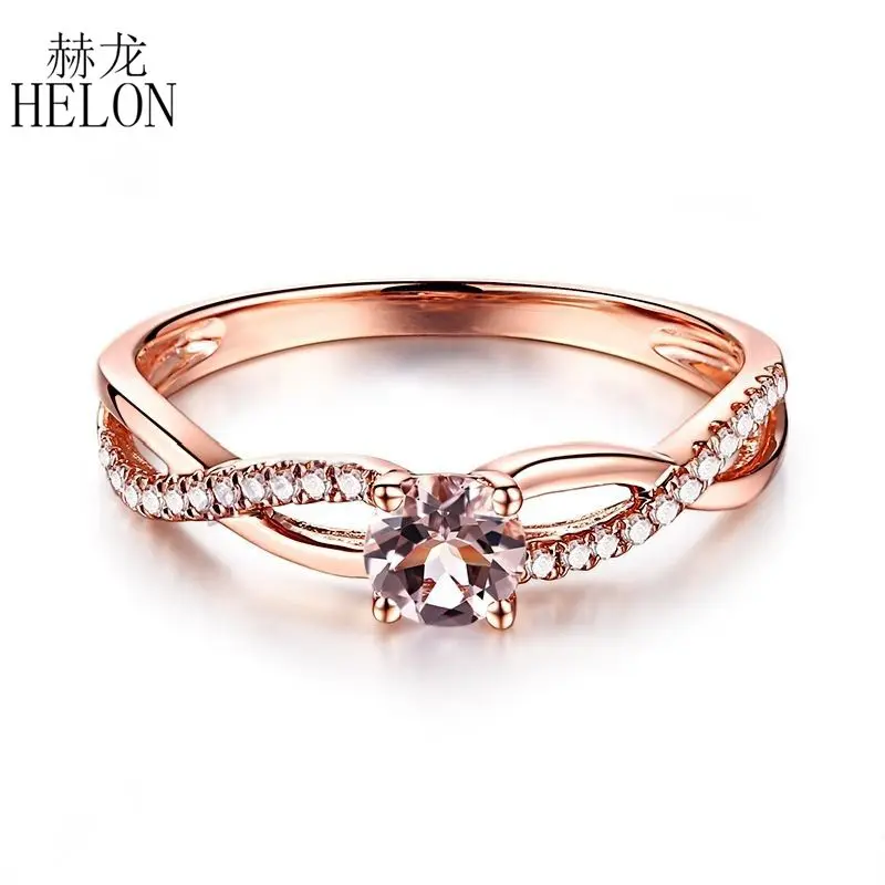 

HELON Solid 14K Rose Gold Flawless Round 4.5mm Natural Morganite Diamond Engagement Wedding Gemstone Fine Jewelry Diamonds Ring