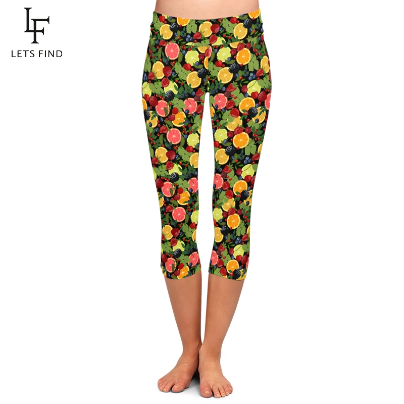 Letsfind nova capri laranjas leggings feminino muito confortável calças macias imprimir frutas de alta qualidade elasticidade leggins