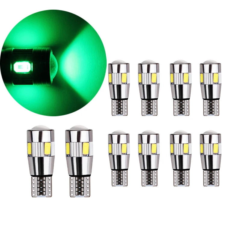 

10Pcs/Lot Green Car Bulbs Canbus T10 W5W 5630 6SMD Led For Auto License Plate Light Clearance Lamp 12V