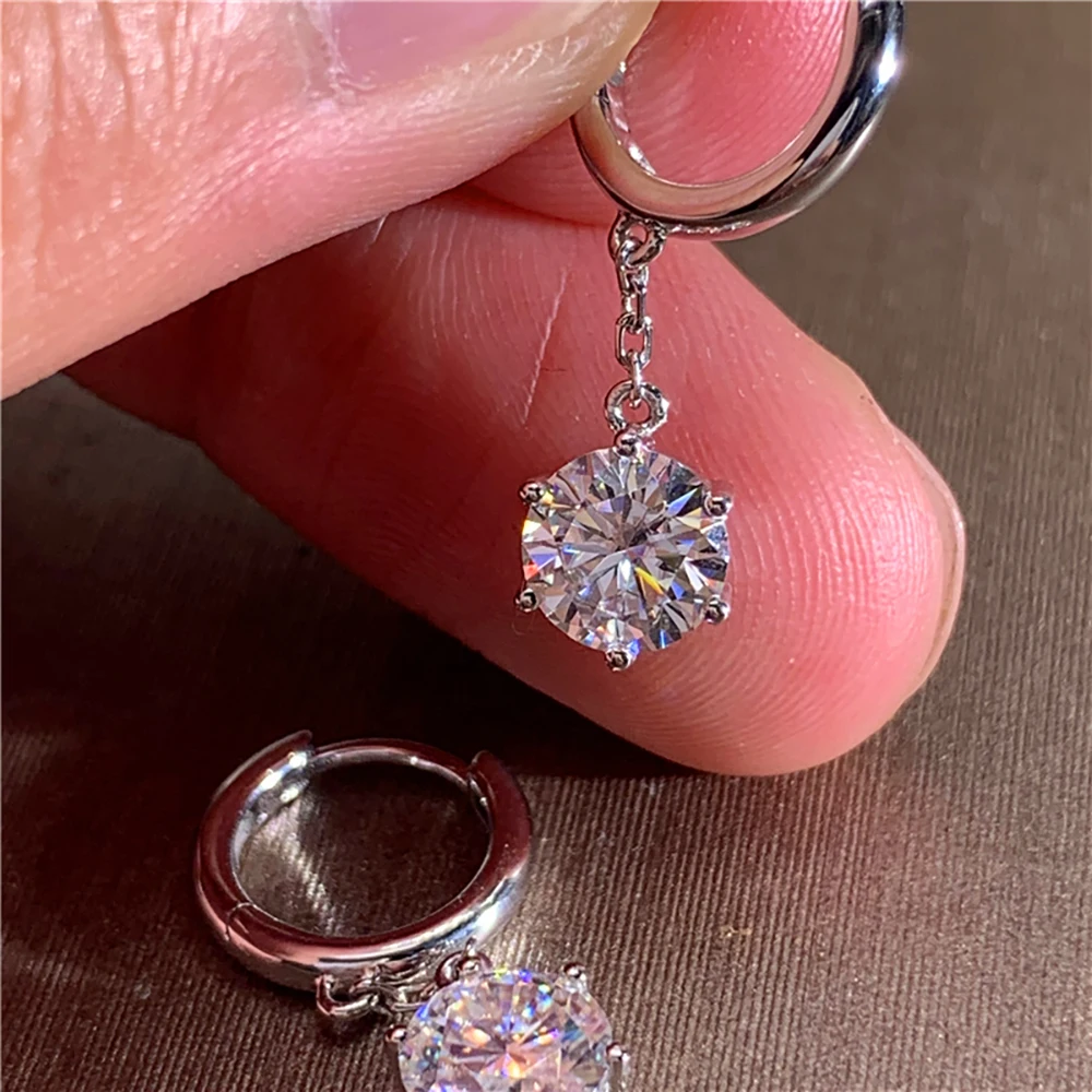 

Custom Solid 10K White Gold Women Drop Clip Hoop Earrings Moissanite Diamonds 0.5 1 2 3 Ct Round Wedding Engagement Anniversary