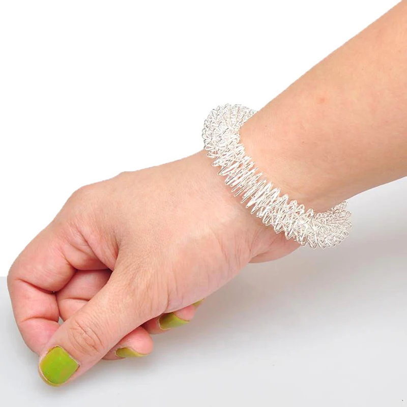 1PC Stretchable Silver Bracelet Massage Acupuncture Supplier Wrist Stainless Steel For Hand Massager Relax Ring