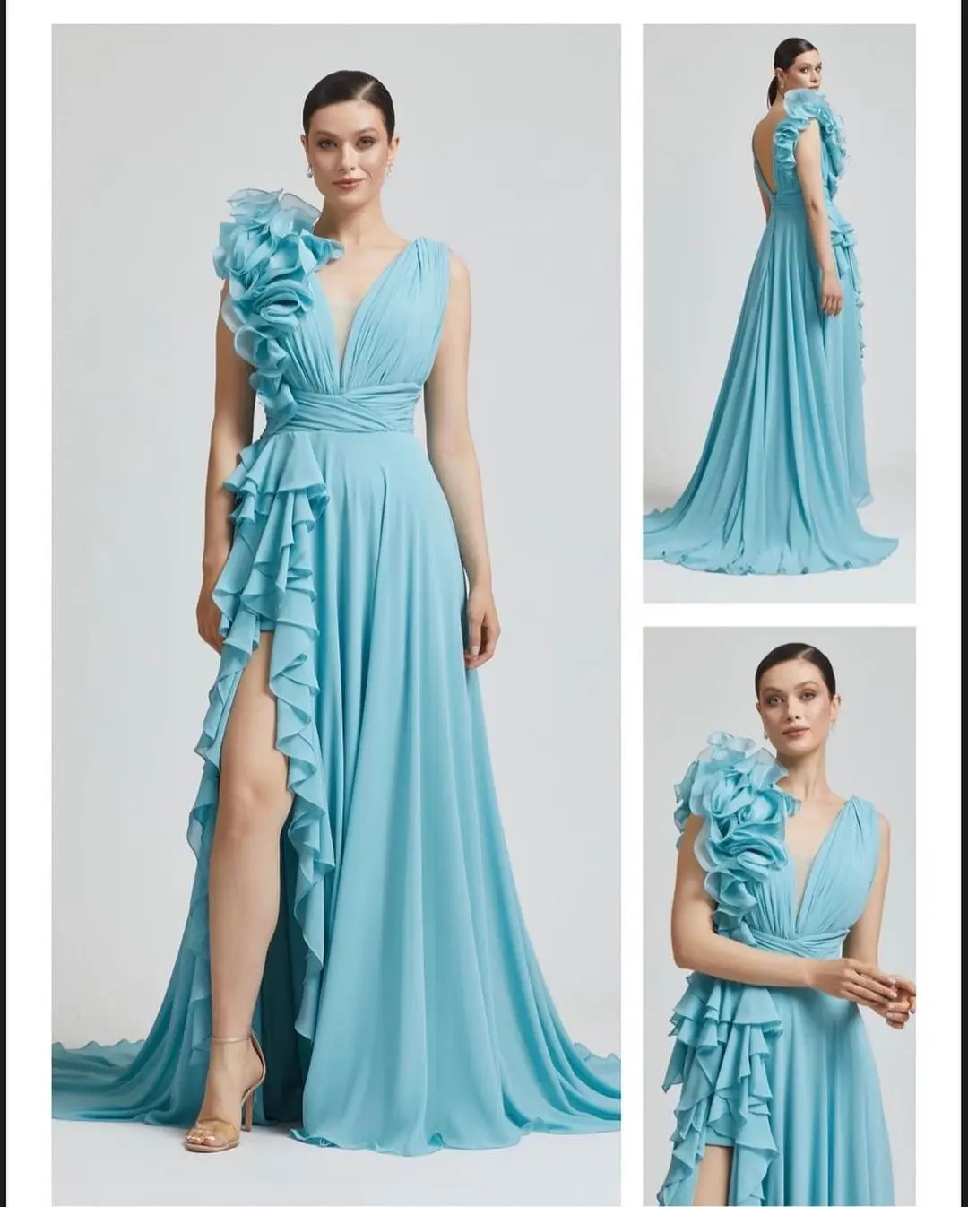 Soft Chiffon Beach Evening Dresses Custom Made Refreshing Color Bride Maid Dress Sweep Length Zipper Back B21139