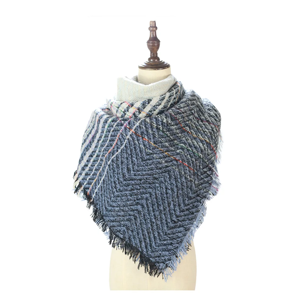 Bufanda triangular Poncho de felpa a cuadros para mujer, chales, capas, envolturas, ropa de invierno para el cuello, 120 g/pc rsi