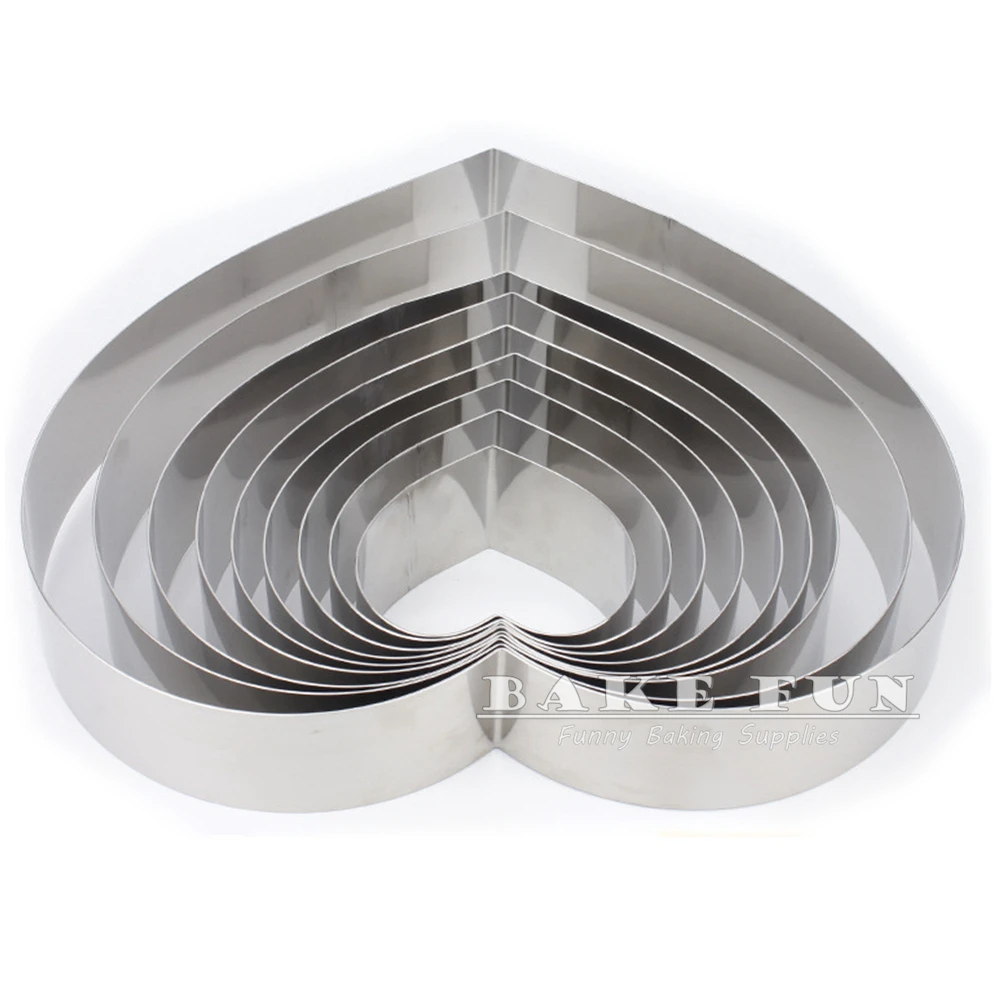 4 5 6 7 8 9 10 12 14 inches 5cm Height 304 Stainless Steel Heart shape Mousse Ring Cake Mold Tiramisu Cutter DIY Bakery Supplies