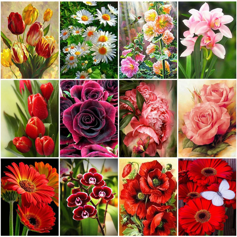 EverShine 5D DIY Diamond Embroidery Flower Diamond Painting Tulip Beadwork Sets Cross Stitch Mosaic Daisy Beaded Home Decor