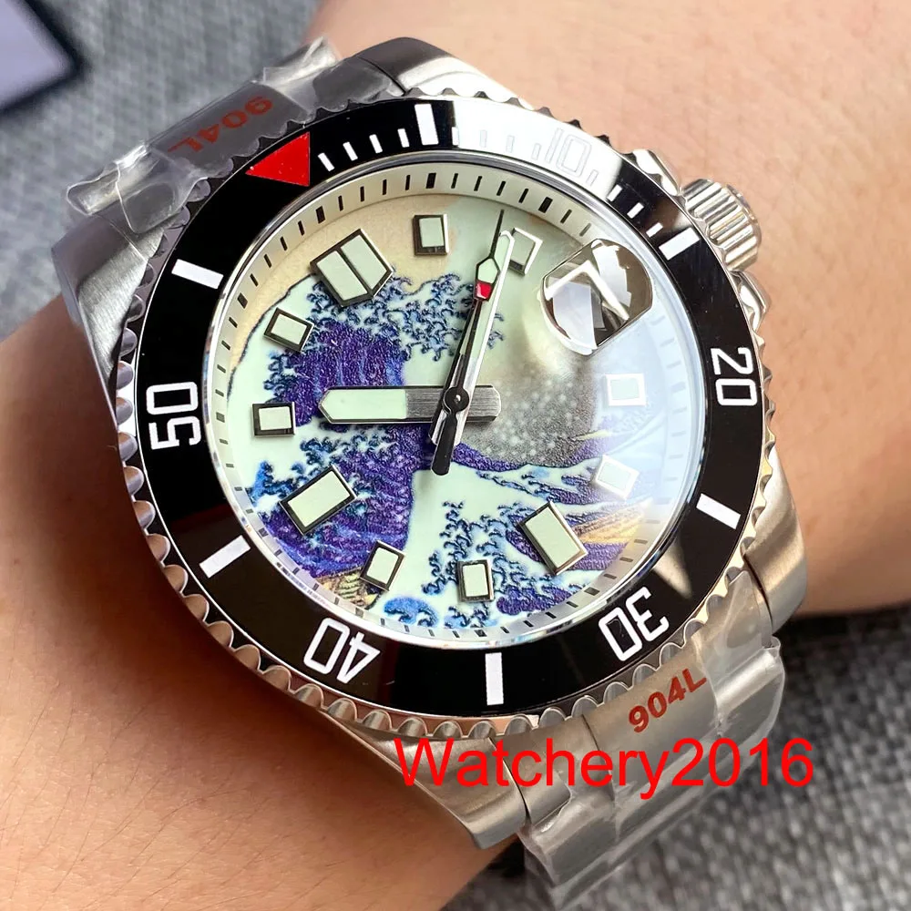 40mm Luminous Kanagawa Surfing Dial Ceramic Bezel NH35A Automatic 20atm Diving Men\'s Watch