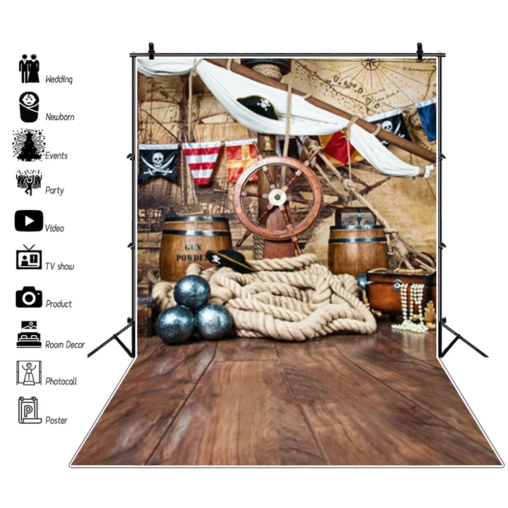 Pirate Schiff Geburtstag Kulissen Für Fotografie Welt Karte Party Baby Kind Foto Dekoration Hintergründe Photo Studio