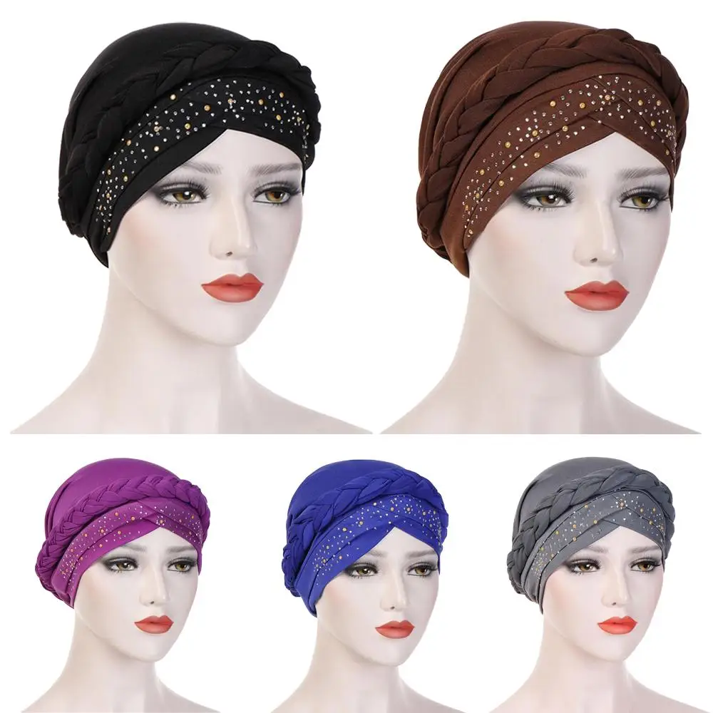 

Women Elastic Muslim Indian Hat Turban Cap Hat Braid Head Wrap Bandana Chemo Cancer Hat Islamic Arab Beanies Skullies New