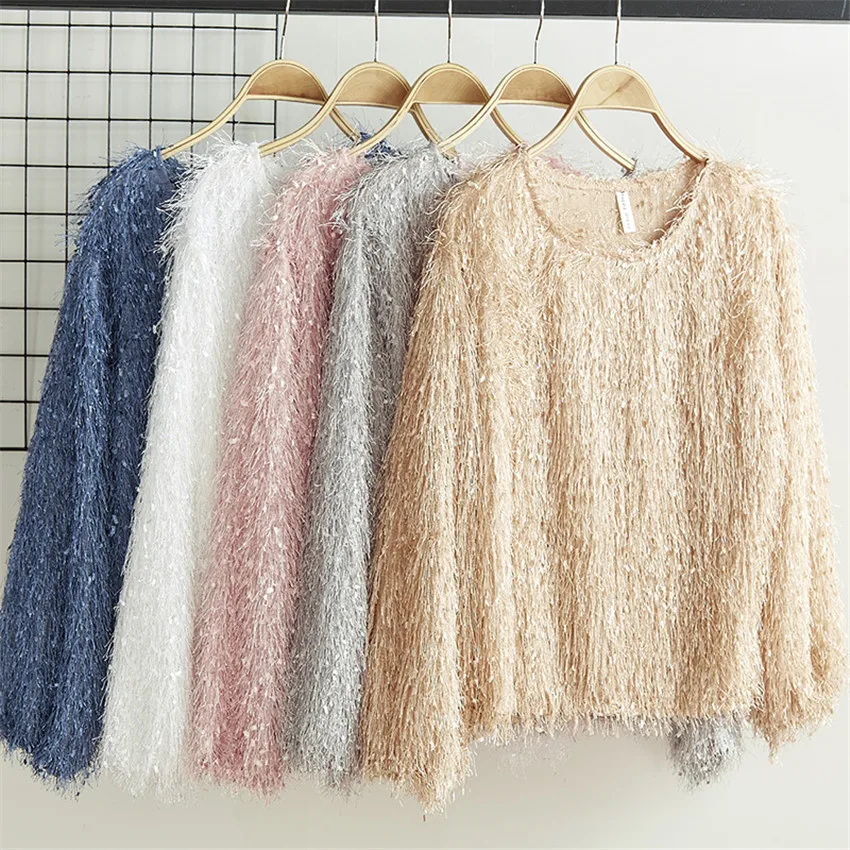 2021 Autumn Casual Women Short Blouse Girl Tassel Shirt Spring Puff Sleeve O-neck Blousas Basic Tops Pullover Bottomings WZ968