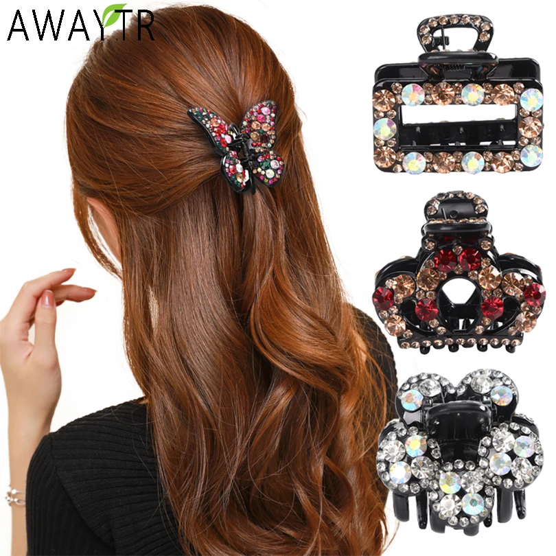 Rhinestone Butterfly Hair Claws Hairpins Hair Accessories Retro Hair Clips Hairgrip Crystal Barrette for Women Shinning Headwear