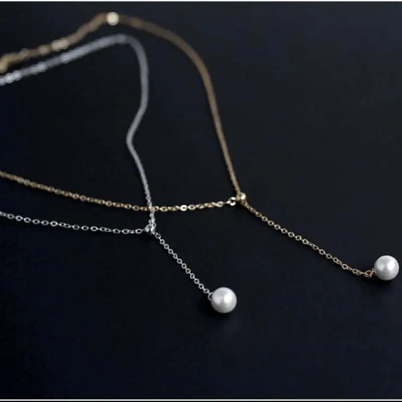 New Korean Version Of The Clavicle Adjustable Imitation Pearl Necklace Fashion Wild Pendant Necklace Women Jewelry Long Necklace