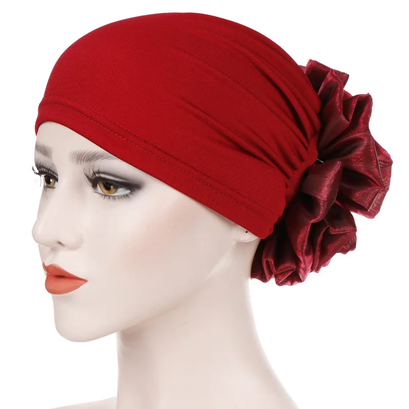 Bonnet Turban en Coton pour Femme Musulmane, Hijab à Grande Fleur, Tête Ronde Islamique, Nik, Coiffe Chimée, Mode 2023