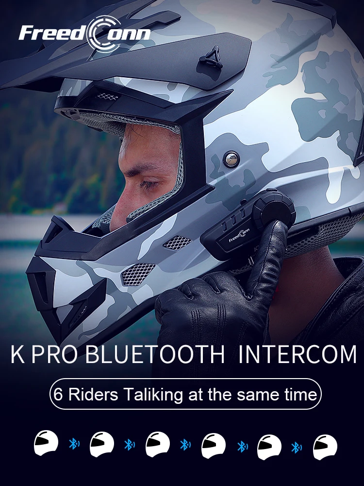 AliExpress FreedConn Motorcycle Intercom Freedconn KY Pro Helmet Bluetooth Headset 1000M Music FM Waterproof Group Headphones 6 Riders For Motor Bike