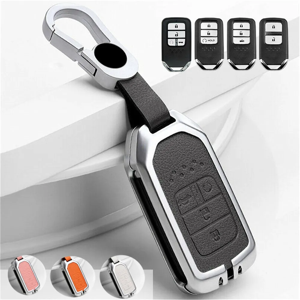 

Metal+Leather Car Remote Start Key Fob Case Cover Holder Shell Skin Bag Protector For Honda Civic 2016-2021 Accessories Styling