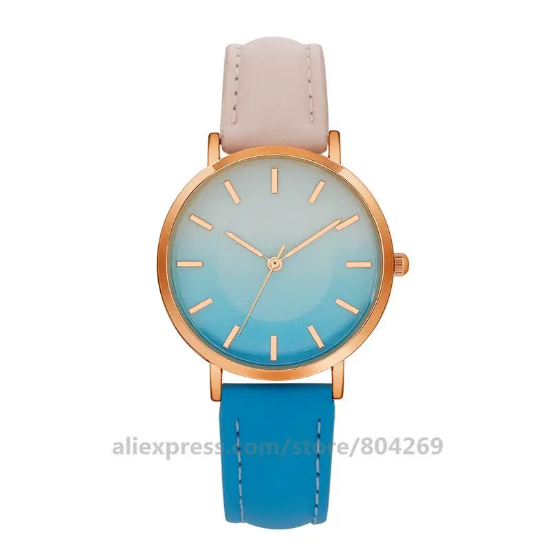 

High Quality Gradient Strap Watch Fashion Women Quartz Wristwatch Simple Design Leather Women Dress Watch Hot Sales