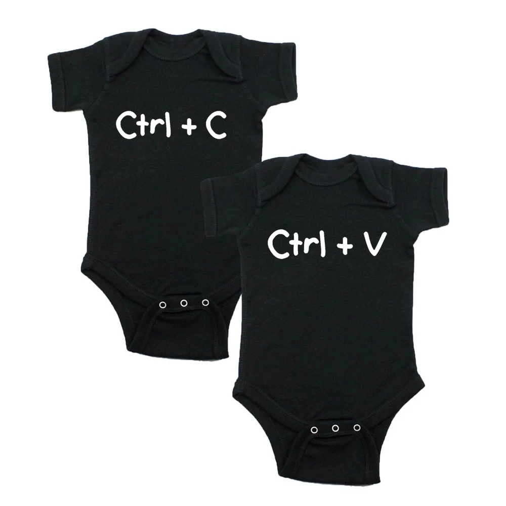 Twin Baby Onesies Funny Ctrl + C Ctrl + V wydrukowano niemowlę dziecko bawełniane body lato krótki rękaw Baby Twins pajacyki ubrania