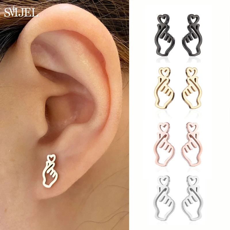 

Unisex Stainless Korean Hand Earrings Women Jewelry Stainless Steel Earings Show your Love Heart Stud Earrings Girl boucle d'ore