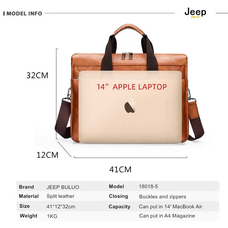 JEEP BULUO-maletín de cuero para hombre, bolso para ordenador portátil A4, bolso de cuero para hombre, Maletín de negocios, bolso de oficina