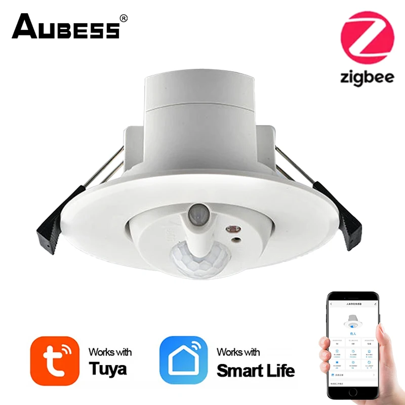 Aubess Tuya Zigbee Smart Human Body Sensor Wireless Ceiling-mounted Motion Sensor Intelligent Recognition Detection Sensor