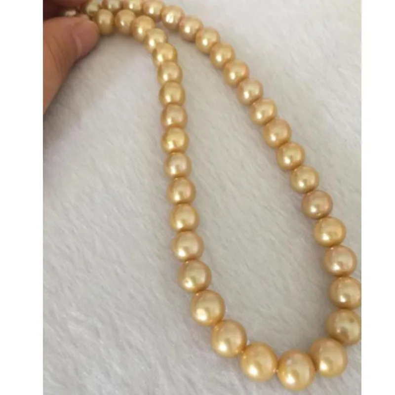 charming round south sea 10-11mm gold pearl necklace 18inch