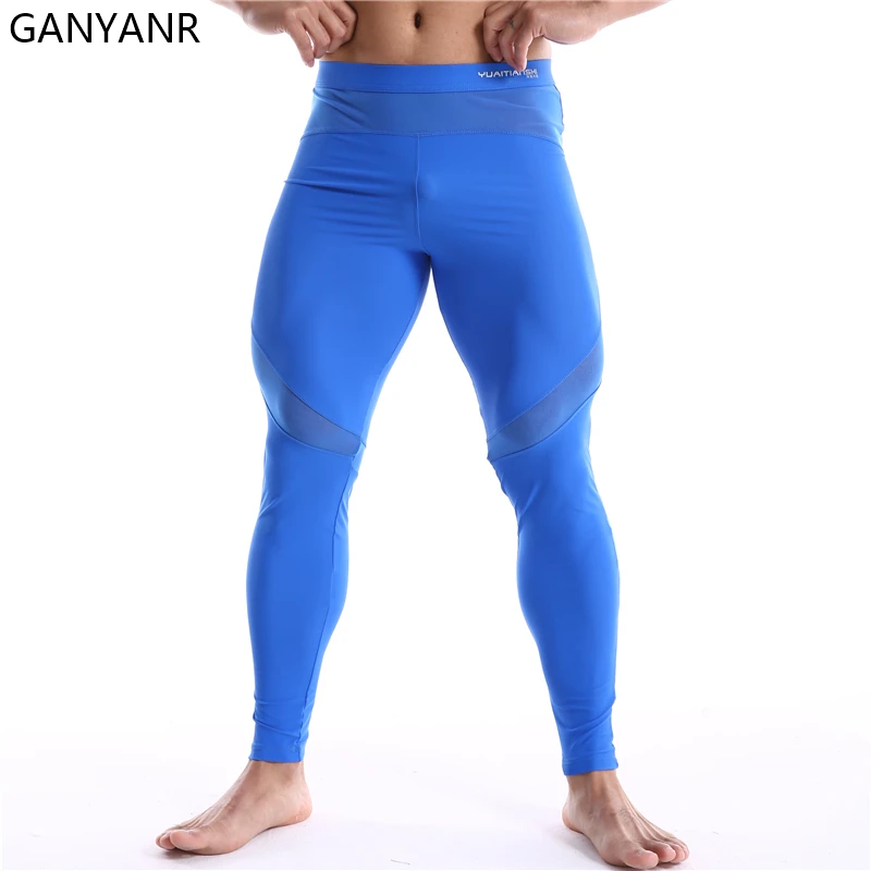 GANYANR Compression Pants Running Tights Men Leggings Fitness Sport Sexy Basketball Yoga Training Jogging Athletic Exercise Gym