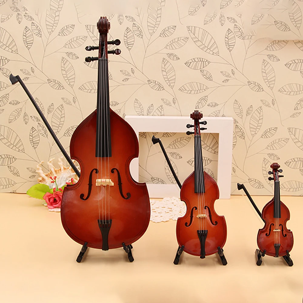 1Pcs Wooden Miniature Bass Cello Model with Support Mini Musical Instrument 1/12 Dollhouse 1/6 Action figure Accessories ob11