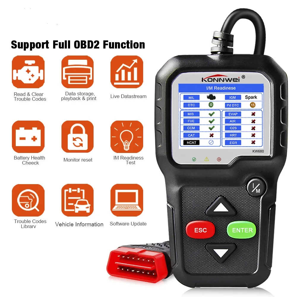 

OBD2 Scanner Professional KW680 Auto Scanner Diagnostic Tool Code Read Check Engine Light Tool Check Engine Light Tool