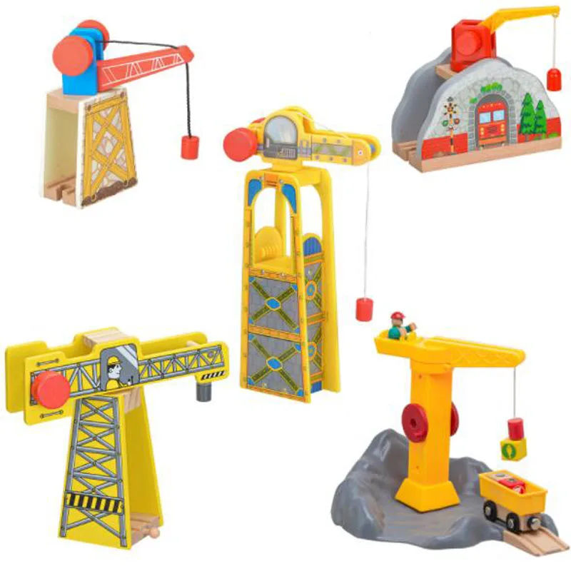 ALL Kinds Of Crane Compatible Biro Wooden Train Track Railway Accessories Move Crane House Tender Educational Toys