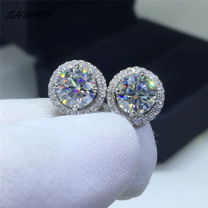 Classic 9K White Gold Total 4 ct Round Brilliant Cut Pass Diamond Tester D Color Moissanite Wedding Stud Earrings Women Jewelry