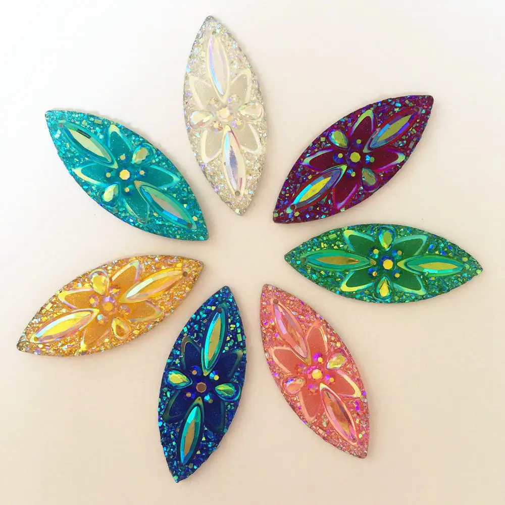 New 12PCS AB Resin Horse Eye Ore Flower Flatback Rhinestone Scrapbook Wedding 2 Hole DIY crystal Applique Craft Ornaments