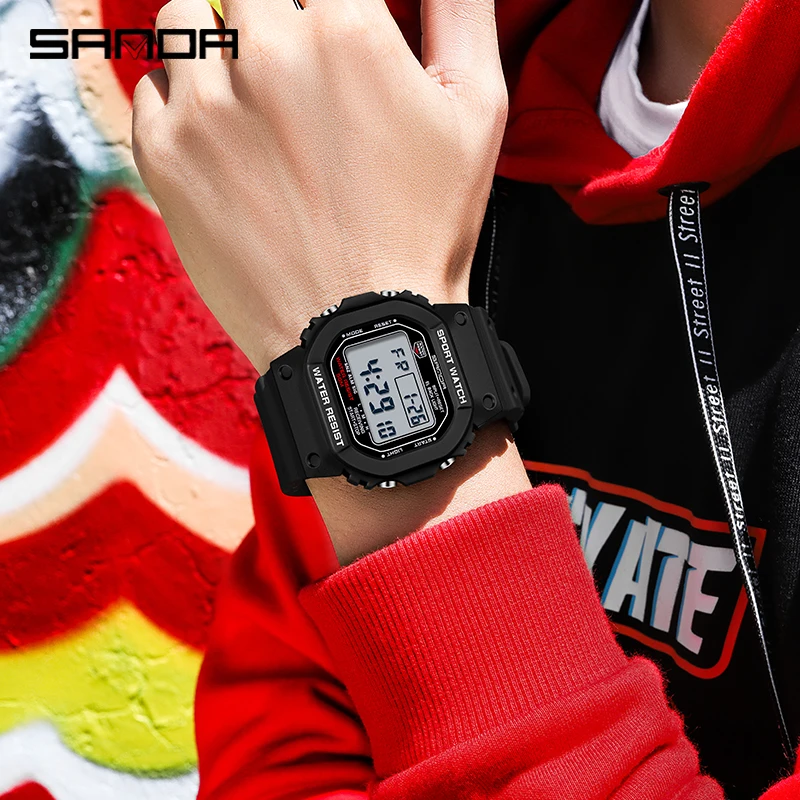 SANDA Digital Men\'s Watches Chrono Alarm Calendar Sport Wrist Watch 5Bar Waterproof Male Electronic Clock relogio masculino