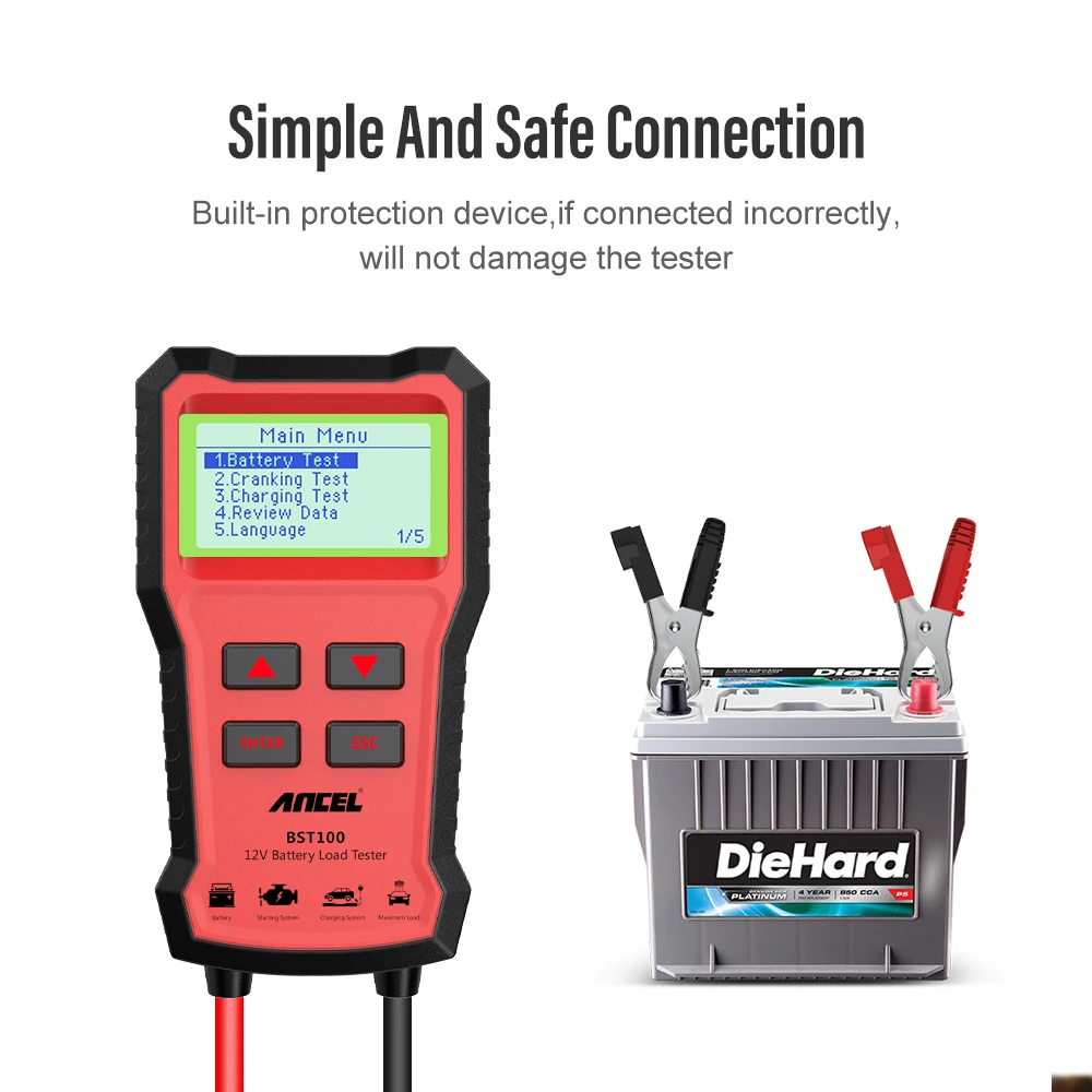 ANCEL BST100 Car Battery Tester 12V Battery Analyzer Cranking Charging Circuit Test Battery Tester Car Diagnostic Tools PK BM550