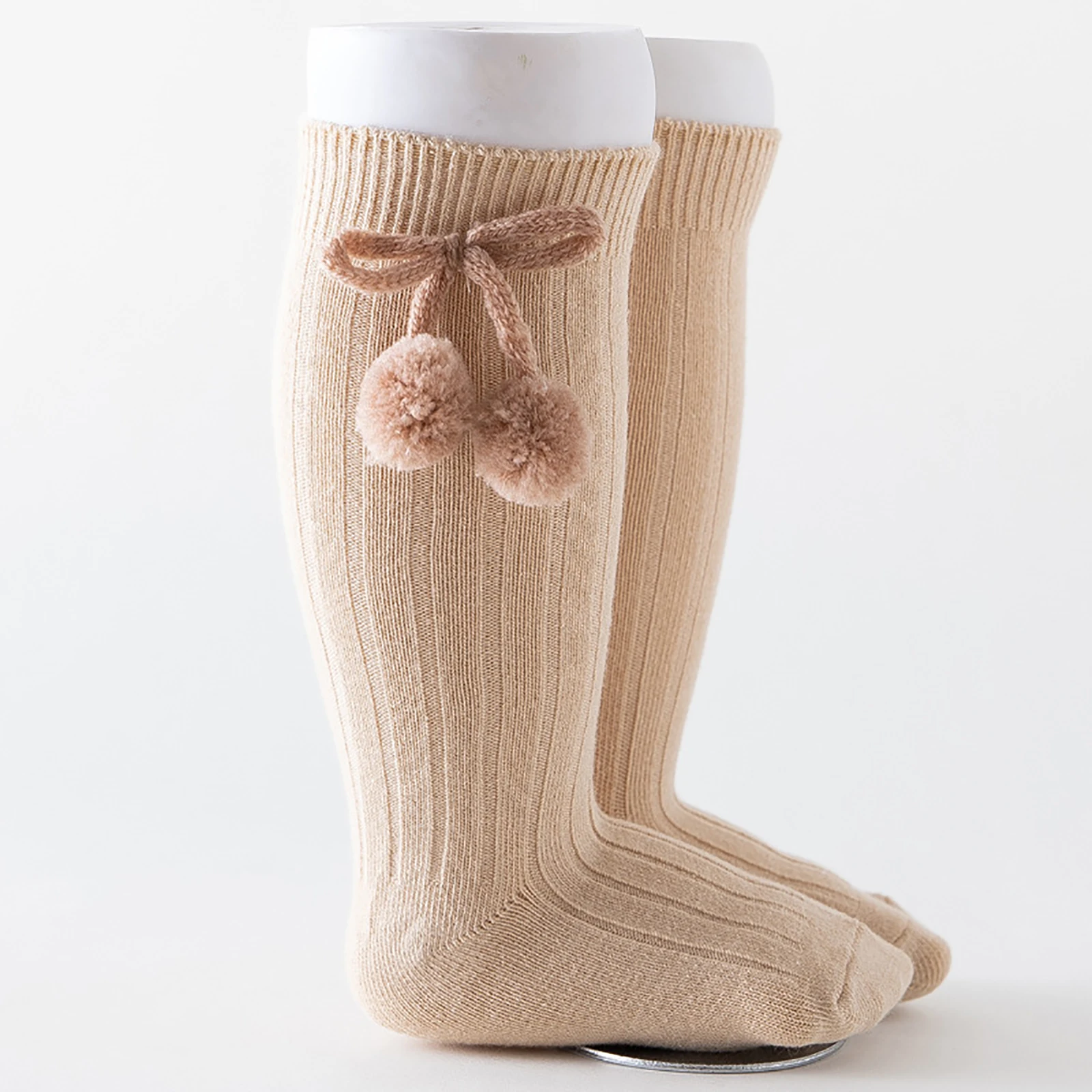 Calcetines largos hasta la rodilla con pompón para bebé, medias de punto, elásticos, cálidos, sólidos, decoración, Unisex, 0 a 4 años