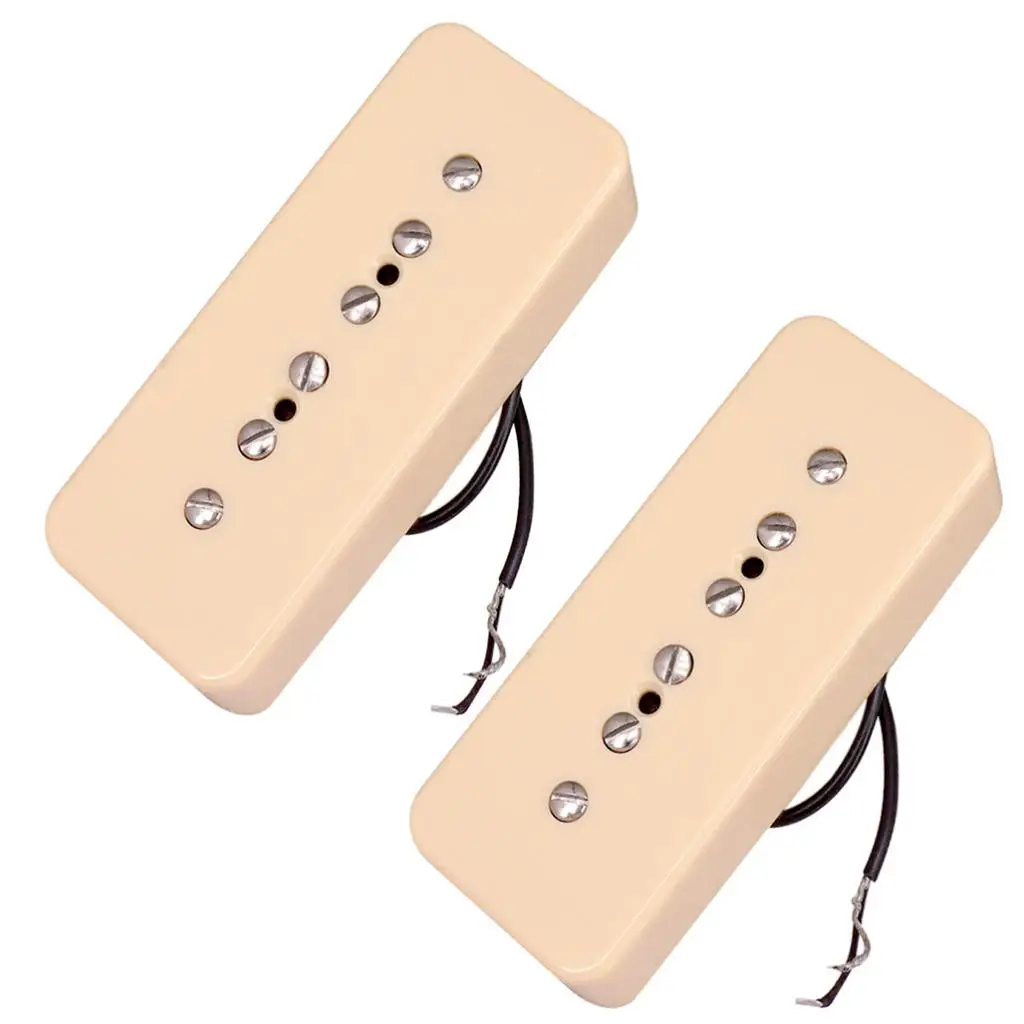 2 Pieces Cream P90 Soapbar Neck&Bridge Humbucker Pickups 50/52m Pole Spacing for Electric Guitar Parts