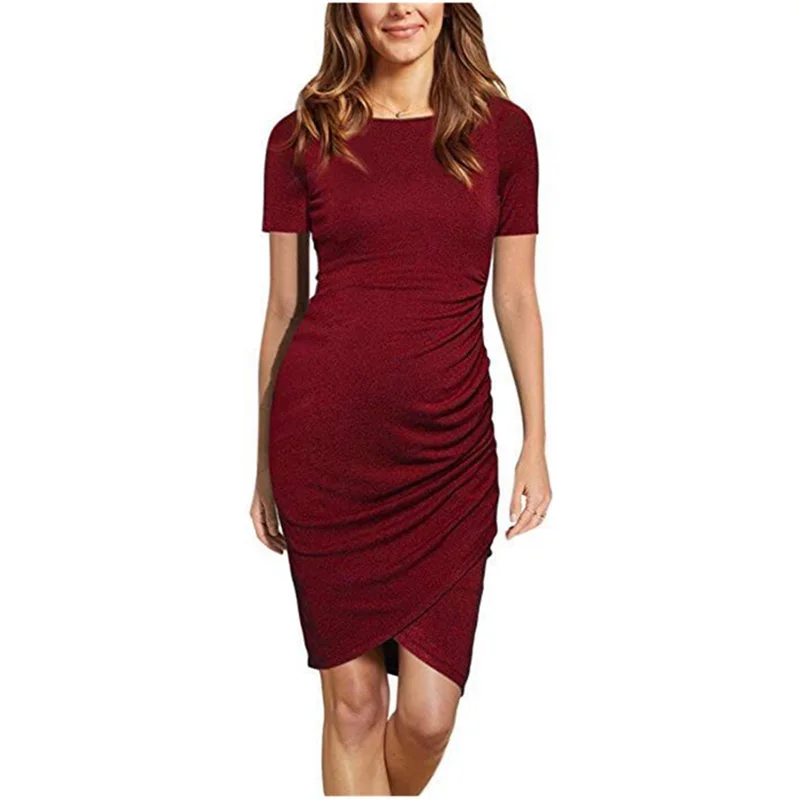 Side Ruched Maternity Elegant Dresses Baby Shower Bodycon Dress Mama Summer Wrap Dresses Fashion Pregnancy Clothes 4 Colors