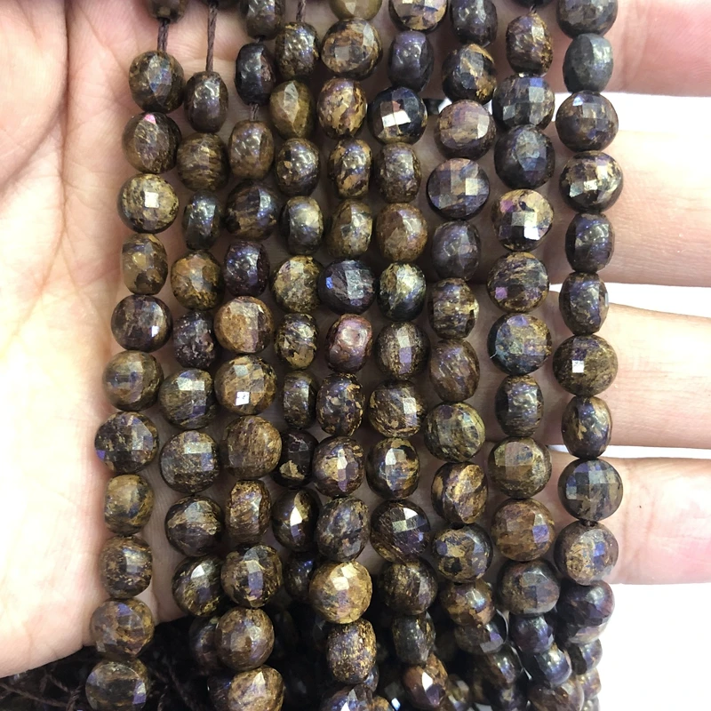 Wholesale 2strings Natural Bronzite Stone Beads Faceted 3x6mm Bean Coin Beads For jewelry DIY 15.5