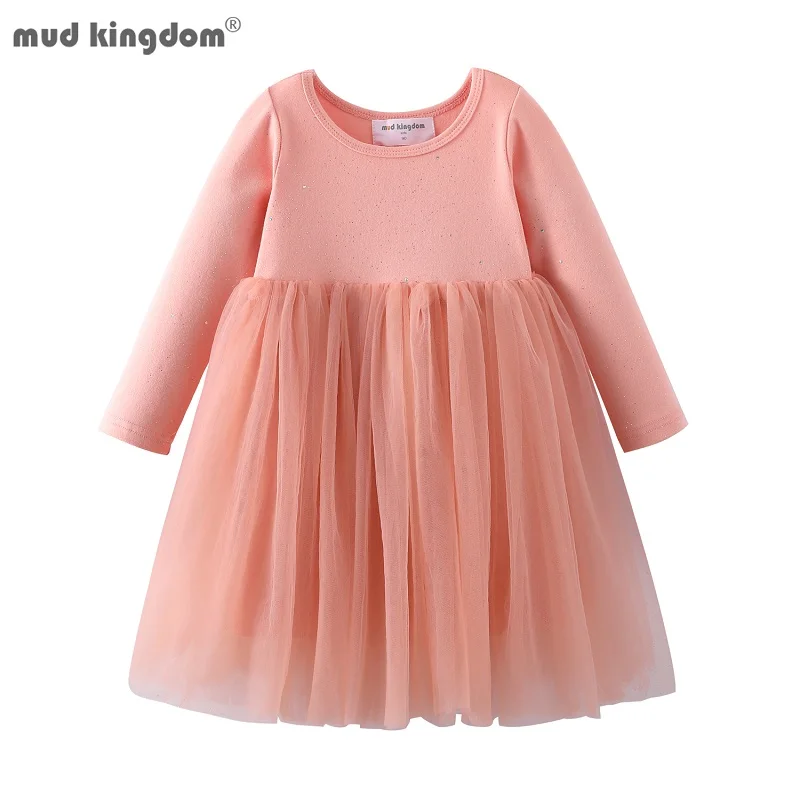 Mudkingdom Sparkle Girl Tutu abiti manica lunga pianura per ragazze vestiti Solid Party Princess Dress abbigliamento per bambini primavera autunno