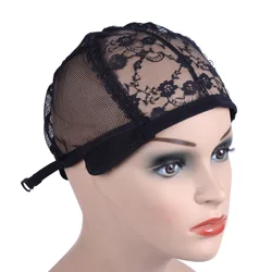 Boné para fazer perucas com alça ajustável, tamanho do boné de tecelagem, peruca sem cola, boa qualidade cabelo líquido, preto, 5PCs