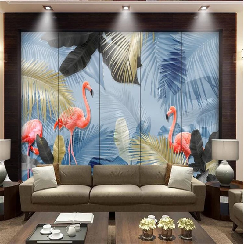 

wellyu papel de parede 3d Custom wallpaper Nordic modern minimalist tropical plant flamingo background wall tapety tapeta