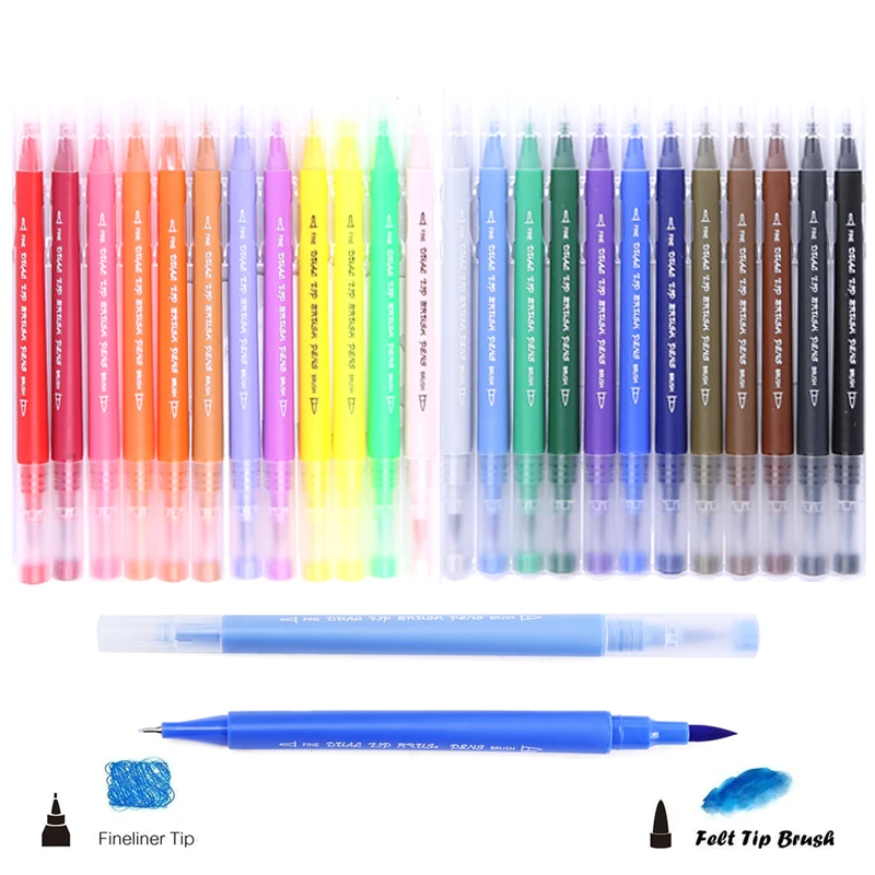 NEW Colorful Dual Tip Brush Pen Fine Liner and Brush Art Marker Pens Watercolor Pens Drawing Painting Coloring Manga Calligraphy