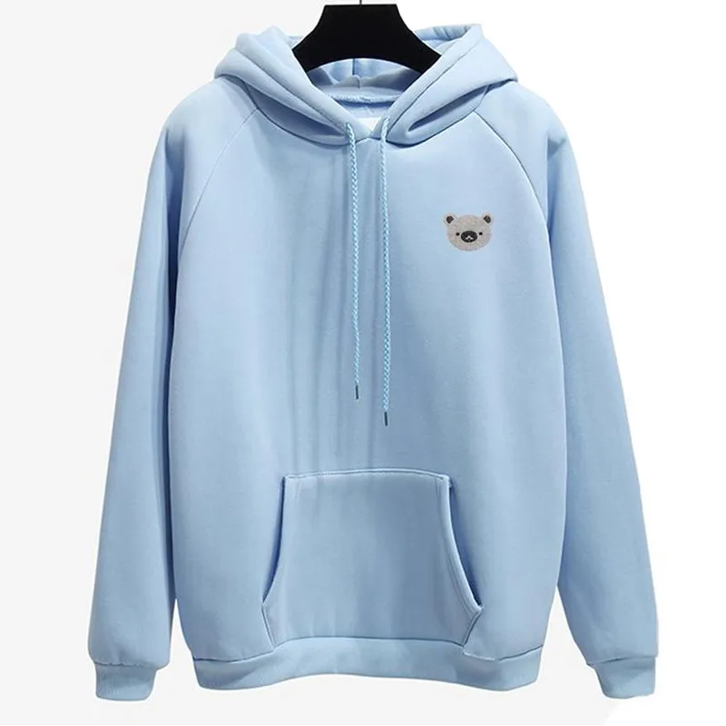 

ZuoLunOuBa Winter Keep Warm Casual Women Hoody Sweatshirt Hot Rhinestone Grey Little Bear Avatar Harajuku Pullover Female