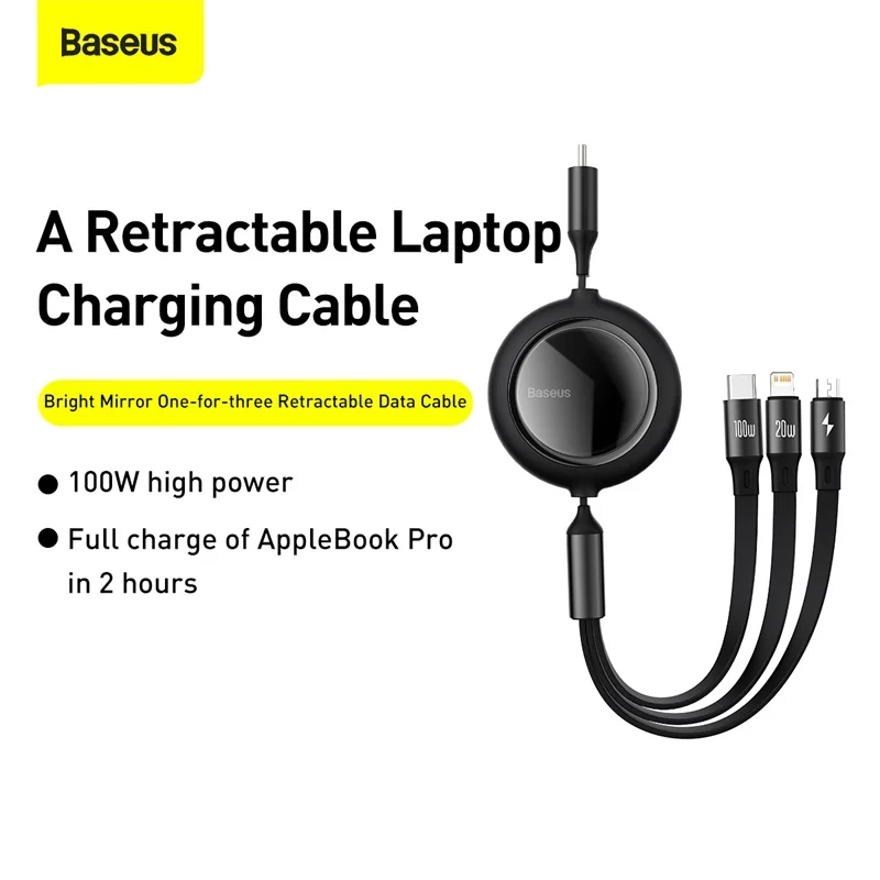 Baseus 100w 3 em 1 retrátil usb c cabo para iphone 12 carregador micro usb tipo c cabo de carregamento rápido para macbook samsung xiaomi