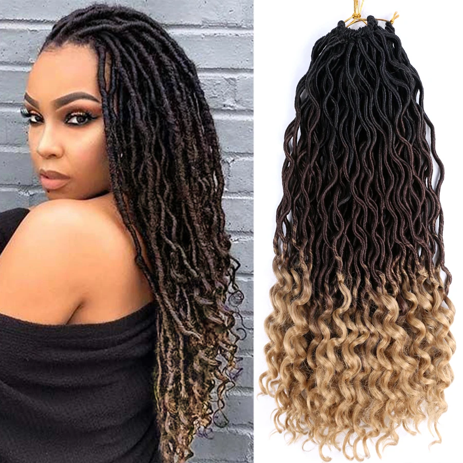 

XCCOCO Omre Hair Goddess Faux Locs Crochet Hair Curly Ends 20" 24Strands Dreadlocks Hair Extensions Brown Blue Crochet Braids