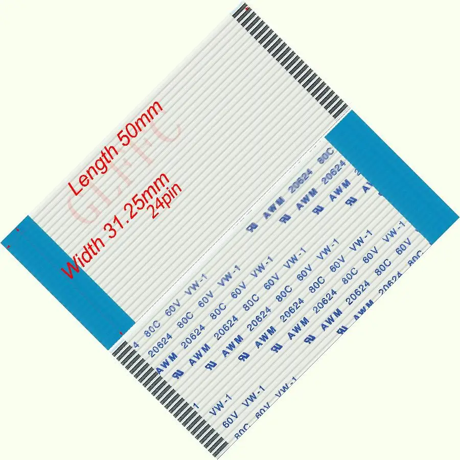 24pin 1,25 pitch 50mm-6200mm B-typ Flexible Flach Kabel FFC awm 20624 ROHS für TTL LCD DVD Computer