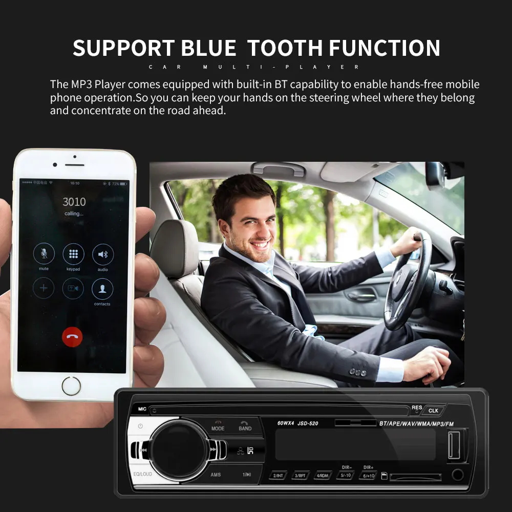 Podofo 1DIN In-Dash Car Radios Stereo Remote Control Digital Bluetooth Audio Music Stereo 12V Car Radio Mp3 Player USB/SD/AUX-IN